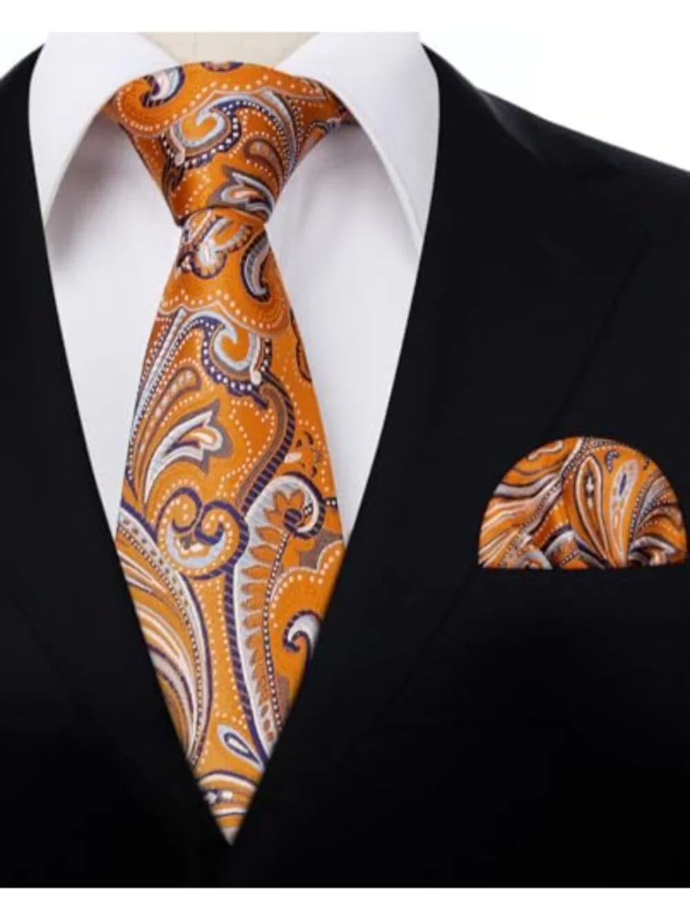 Paisley Tie & Pocket Square Set Woven Microfibre Mens Necktie Handkerchief